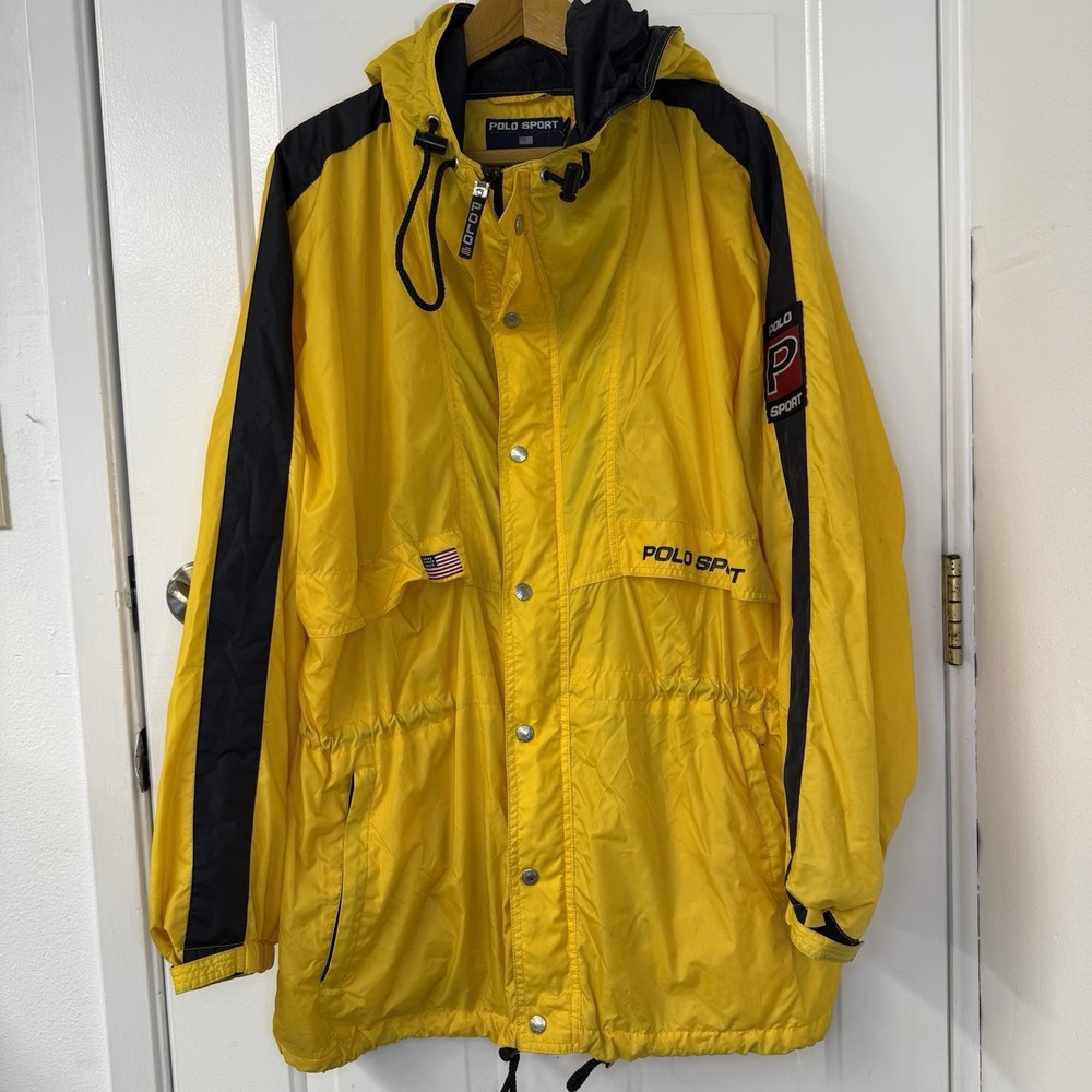Vintage Polo Sport Ralph Lauren Yellow Button Zip up Jacket Windbreaker Men's L